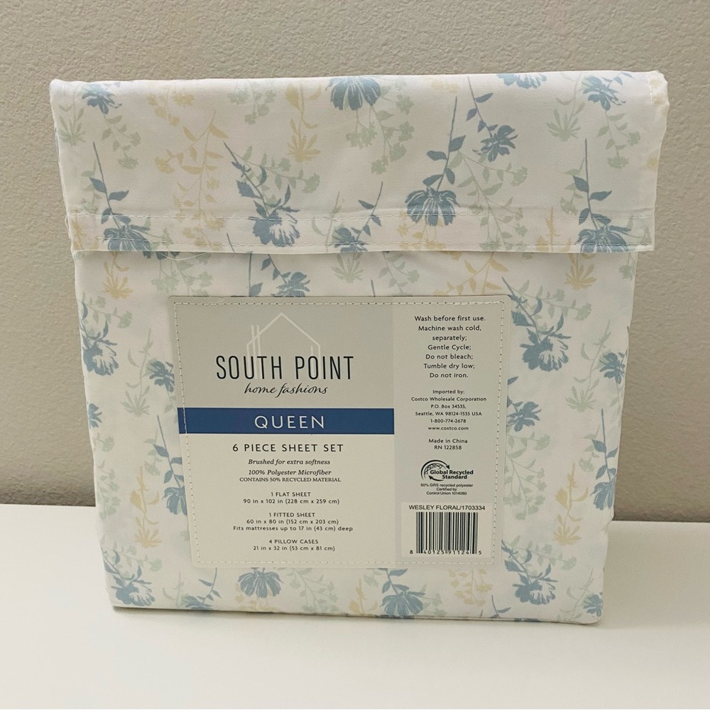 South Point Home Fashions Microfiber 6 Piece Sheet Set Queen Wesley Floral, NWT